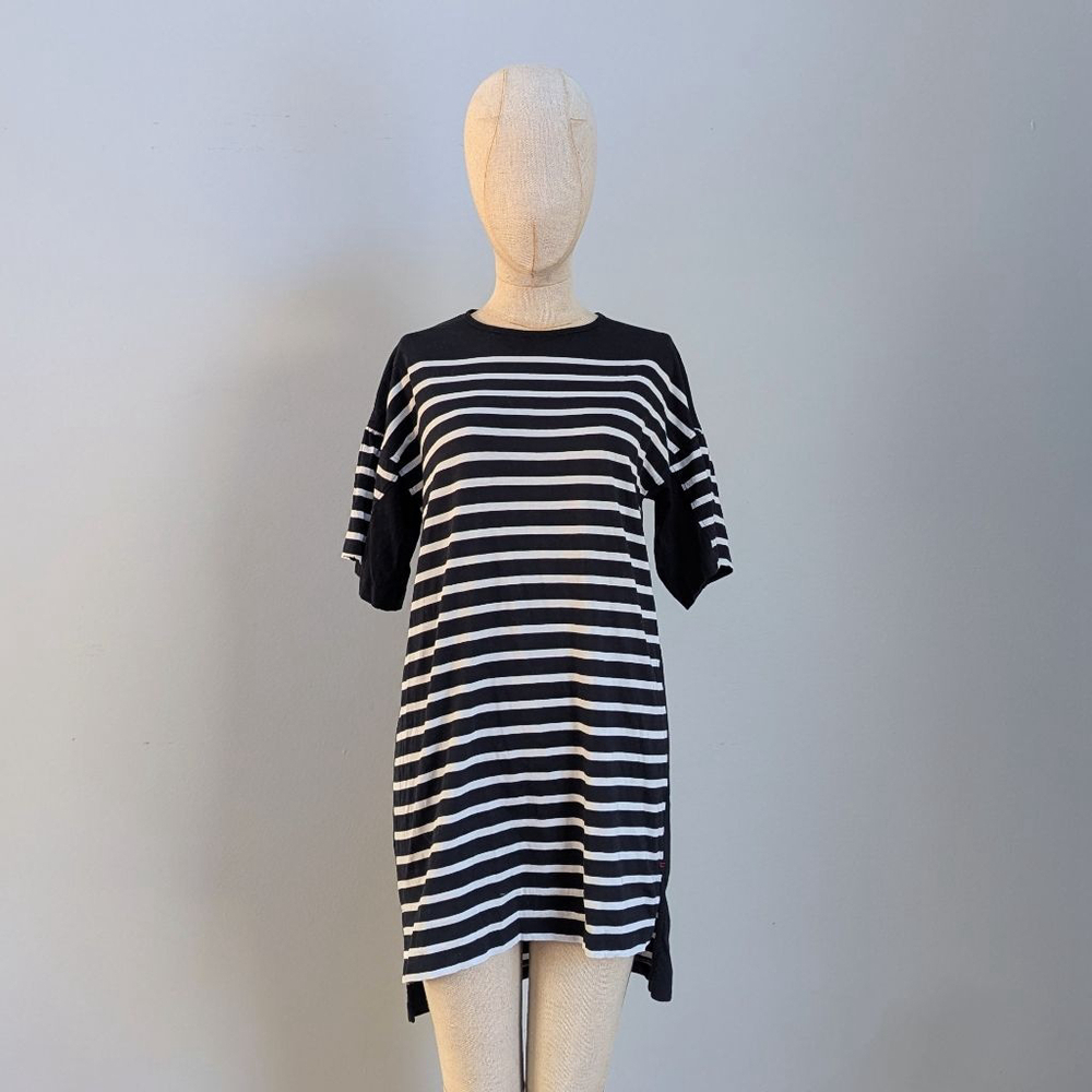 La Ligne Edie Black White Striped Shirt Dress- XS